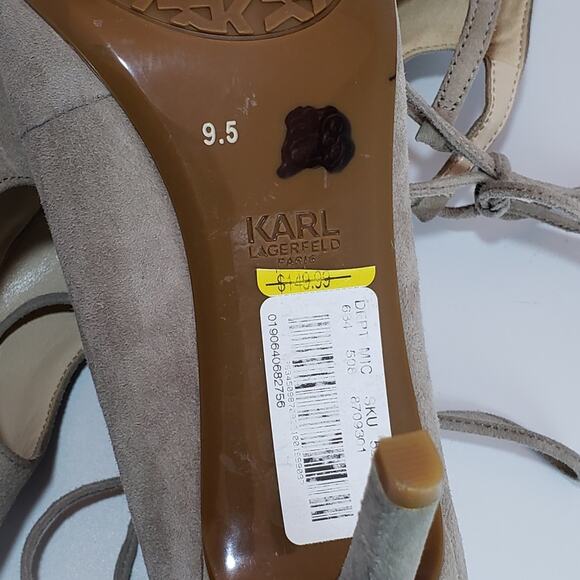 Karl Lagerfeld Taupe Suede Laced Paris Jasmin Heels - Picture 8 of 9